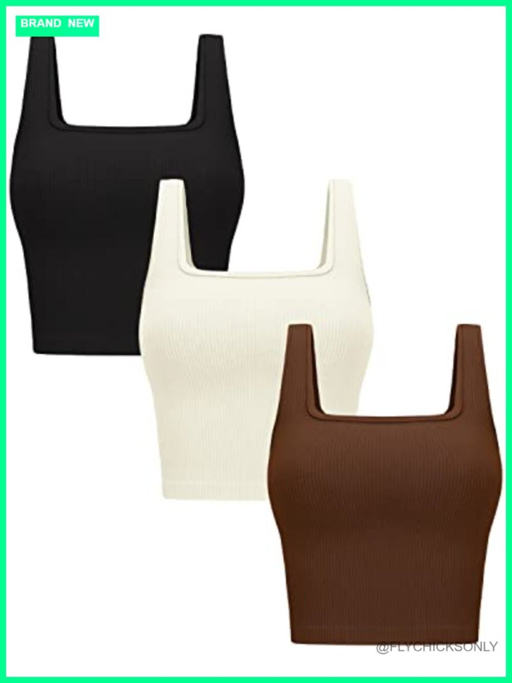Women's 3 Pack Ribbed Seamless Square Neck Crop Tank Tops Workout Yoga
